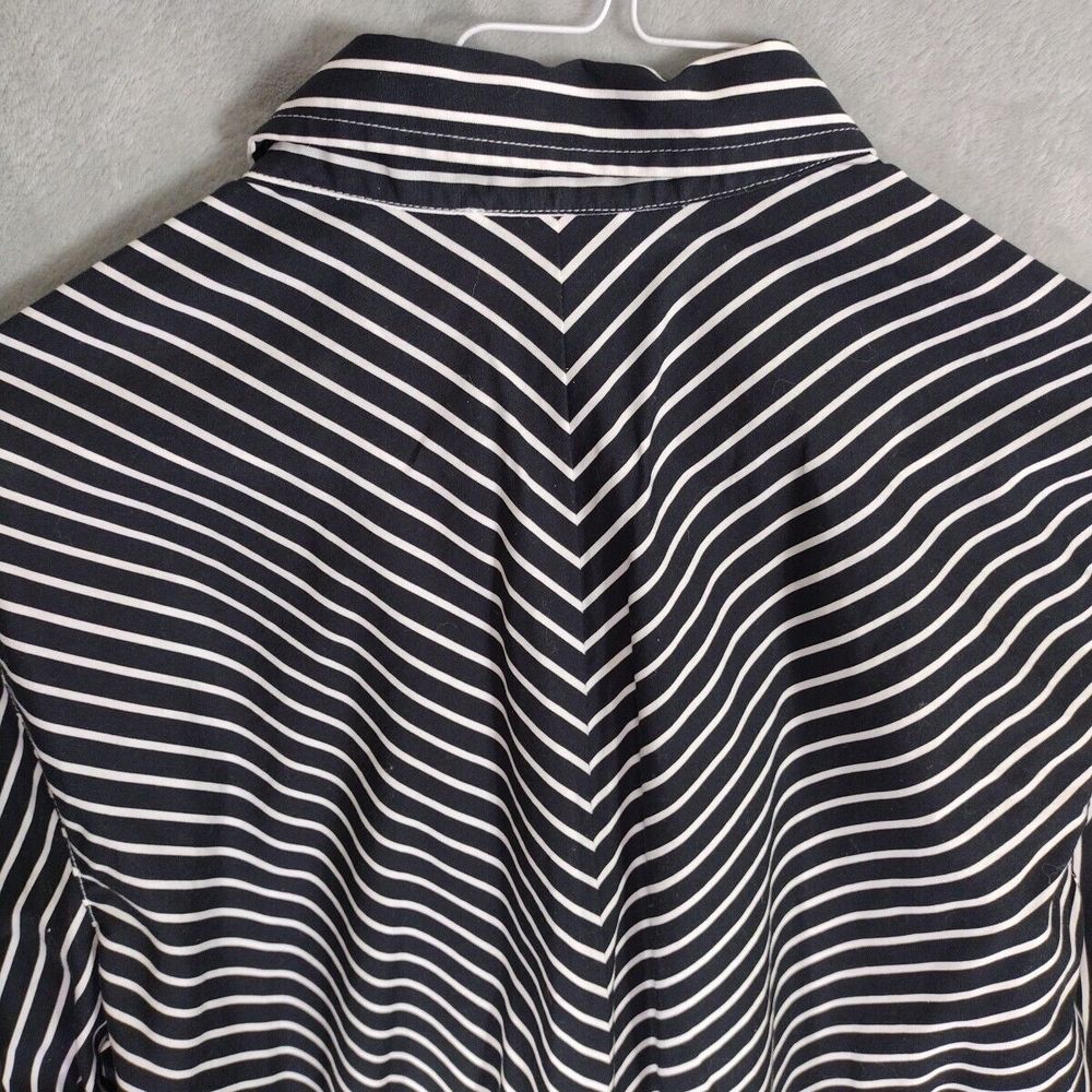 Striped Formal Shirt Collared Blouse Women's Black White 100% Cotton Size L - Picture 9 of 10